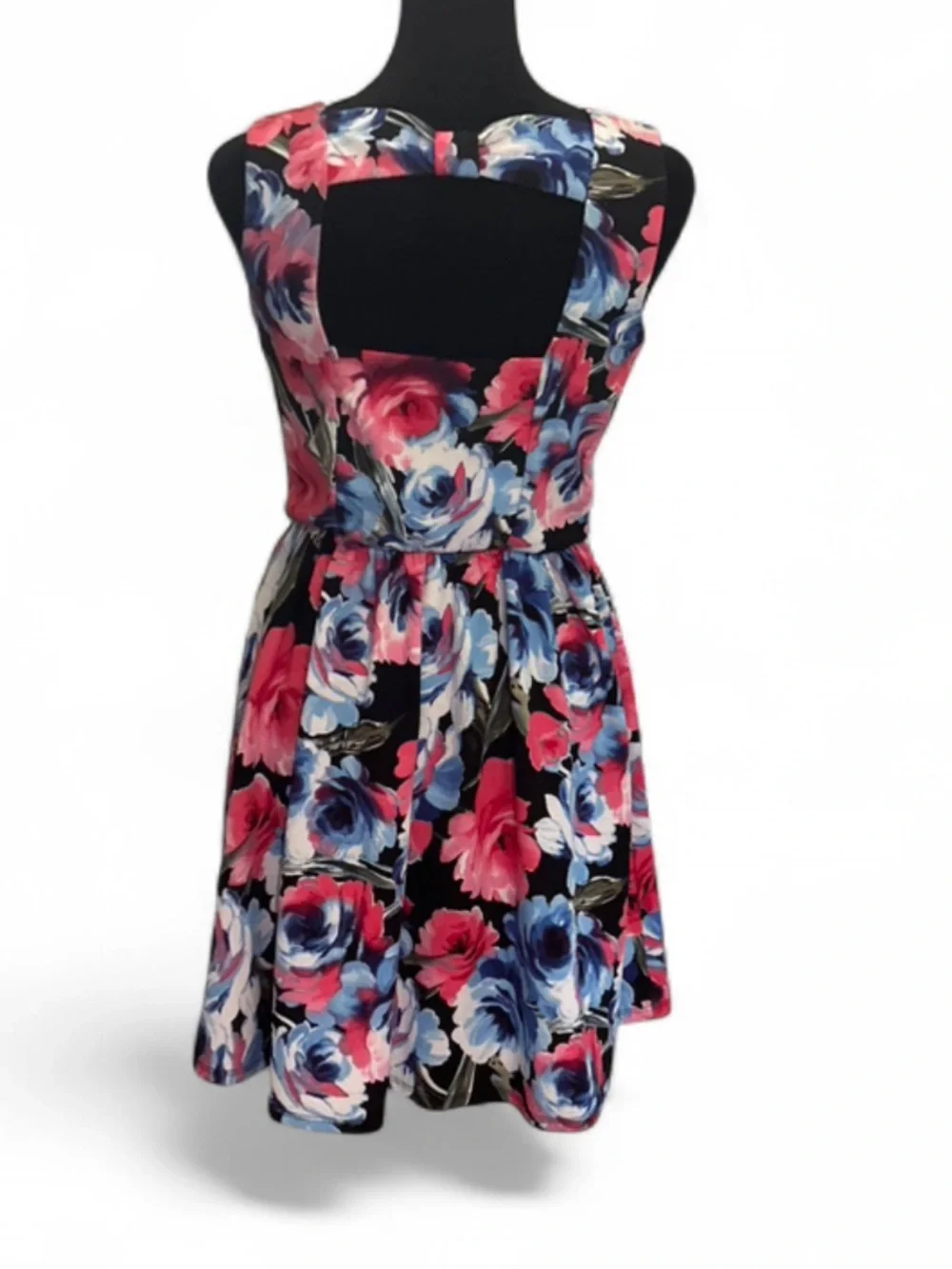 Lily Rose Black Pink Blue Floral Cutout Fit & Flare Sleeveless Zip Dress S - Picture 4 of 4